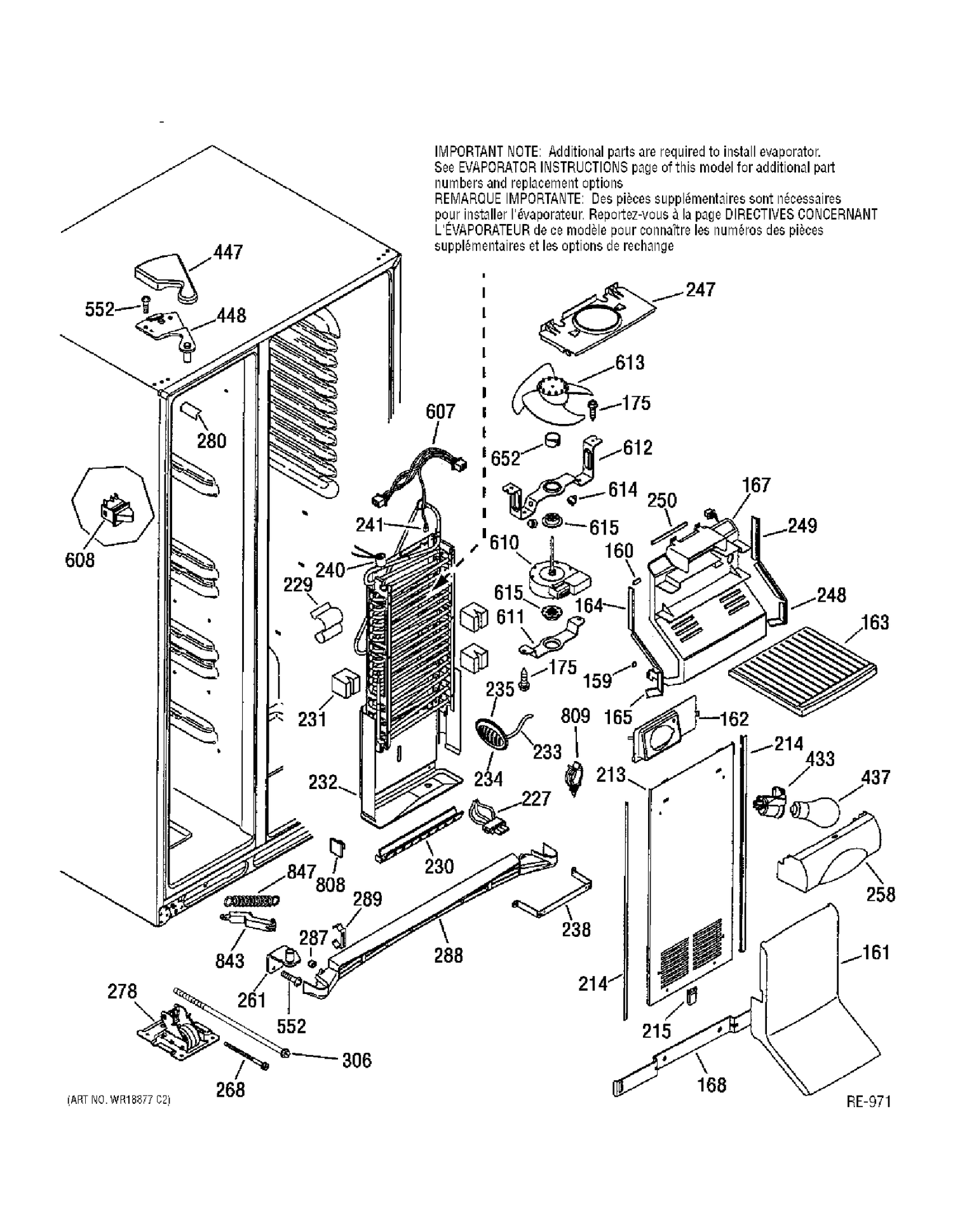 EVAPORATOR & FREEZER CONTROL ASSEMBLY Diagram and Parts List for PSI23SGMBKBS  General Electric Refrigerator