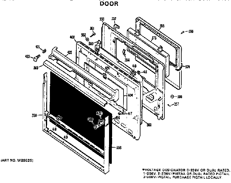 Door Diagram and Parts List for JMP26G*01  General Electric Range