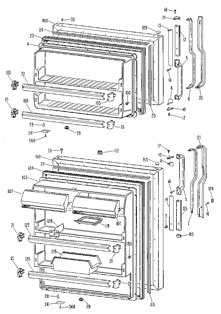 Doors Diagram and Parts List for TBX18KKE  General Electric Refrigerator