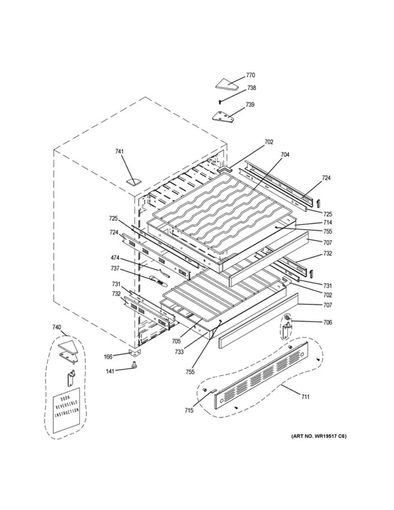 Cabinet And Shelves Diagram and Parts List for ZDWR240NABS  General Electric Wine and Beverage Cooler