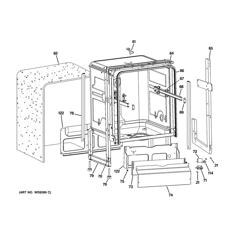 Body Parts Diagram and Parts List for PDW1800N02II  General Electric Dishwasher