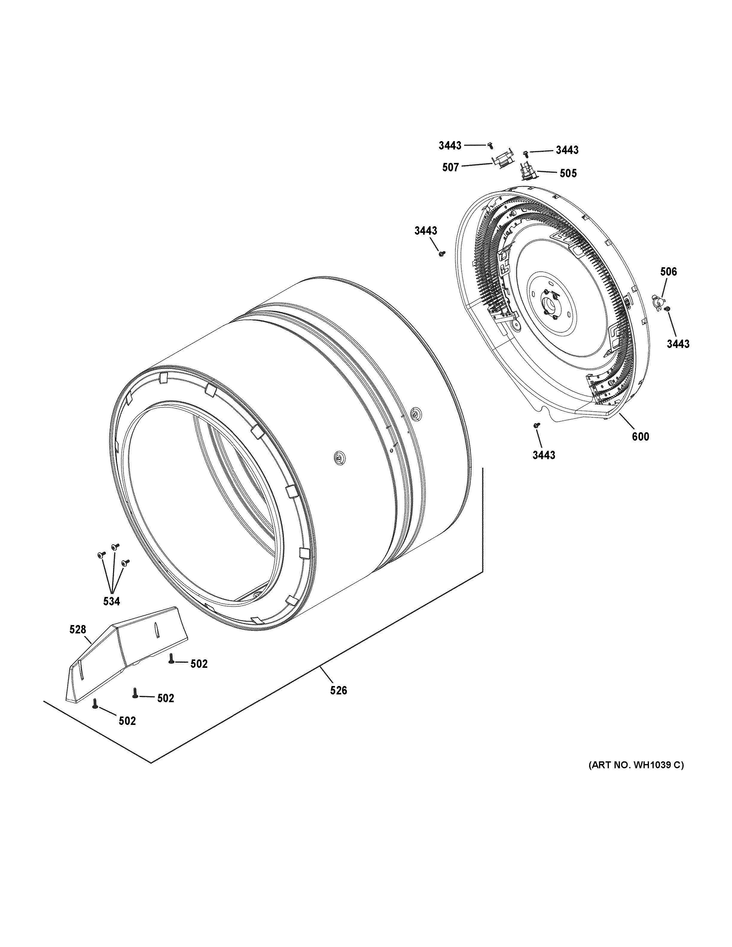 DRUM Diagram and Parts List for GUD24ESSM0WW  General Electric Washer Dryer Combo