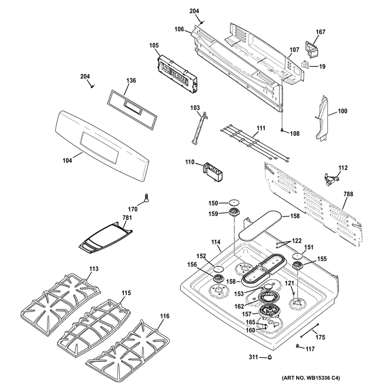 Control Panel & Cooktop Diagram and Parts List for PGB920DEF3BB  General Electric Range