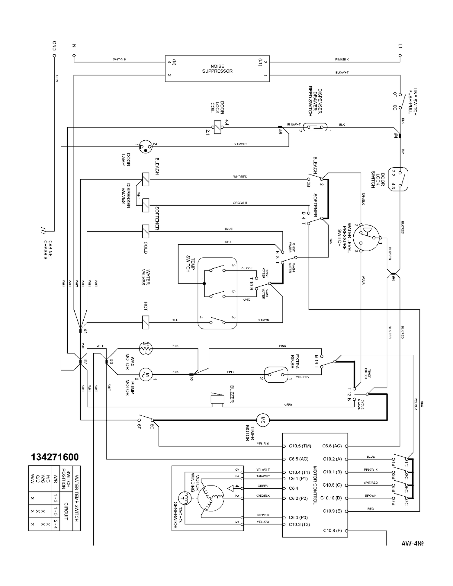WIRING DIAGRAM Diagram and Parts List for WCXH208A0WW  General Electric Washer