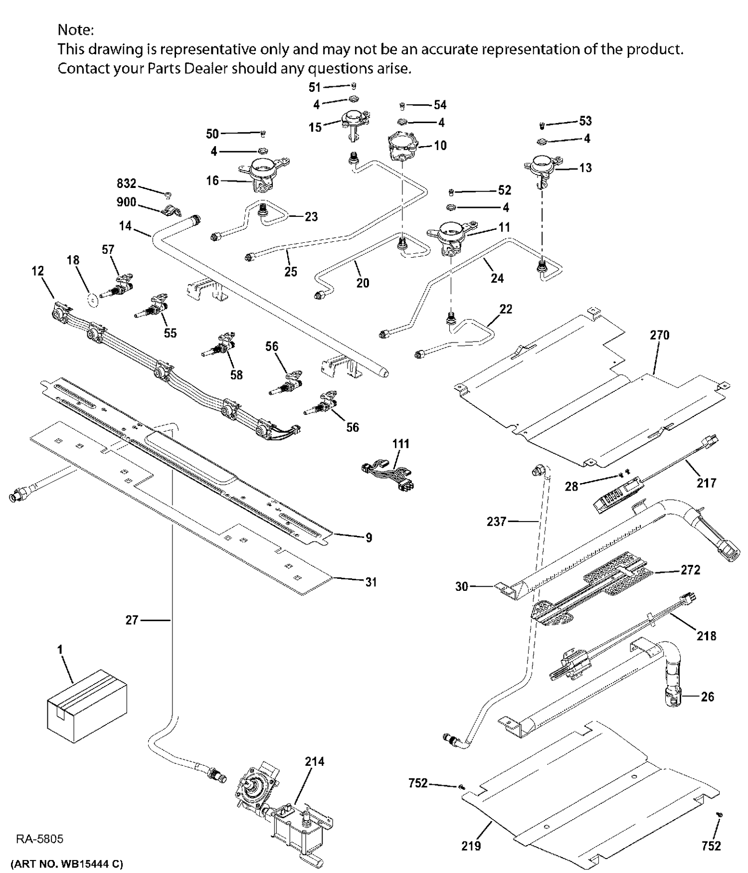 GAS & BURNER PARTS Diagram and Parts List for JCGB700SEJ2SS  General Electric Range