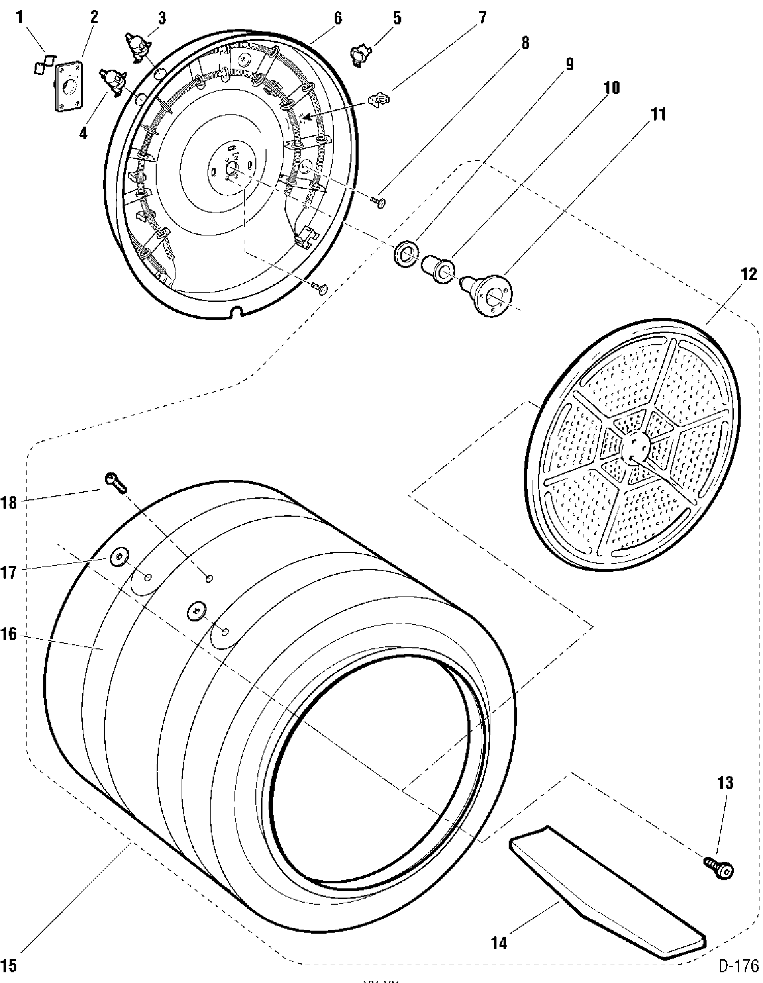 DRUM & HEATER Diagram and Parts List for UPSF495EW2WW  General Electric Dryer