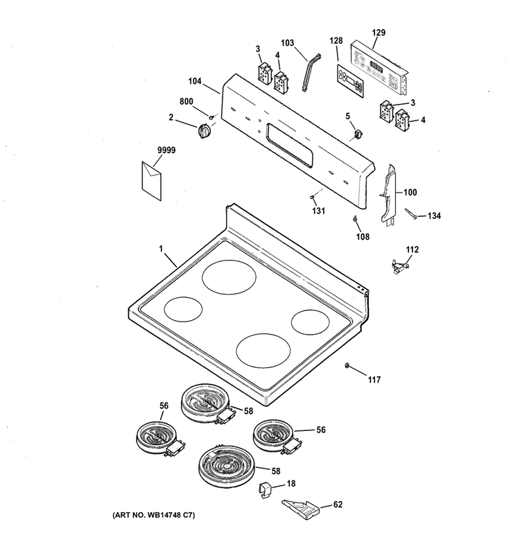 Control Panel & Cooktop Diagram and Parts List for RB560DH1WW  Hotpoint Range