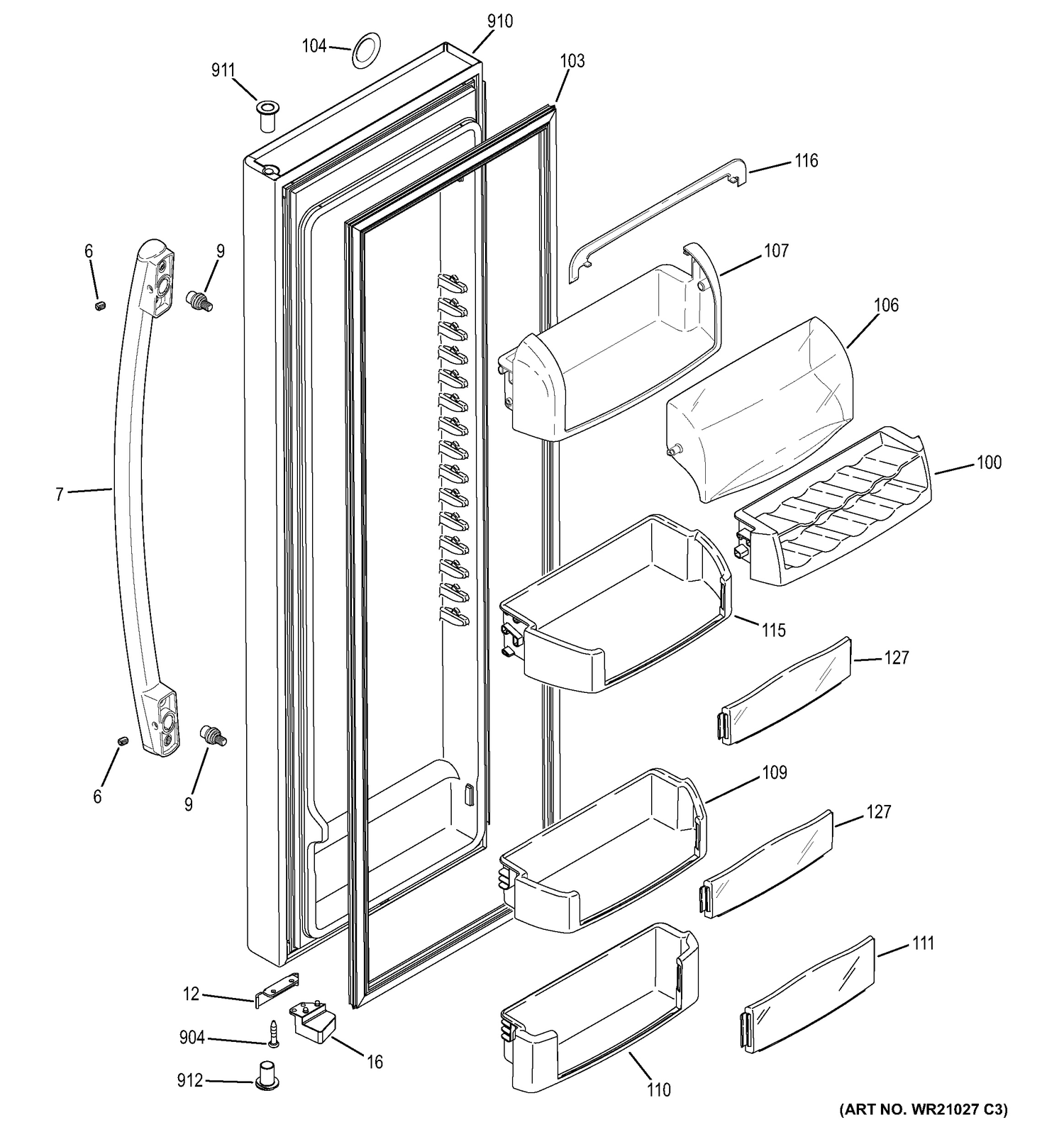 FRESH FOOD DOOR Diagram and Parts List for GZS23HGECFWW  General Electric Refrigerator