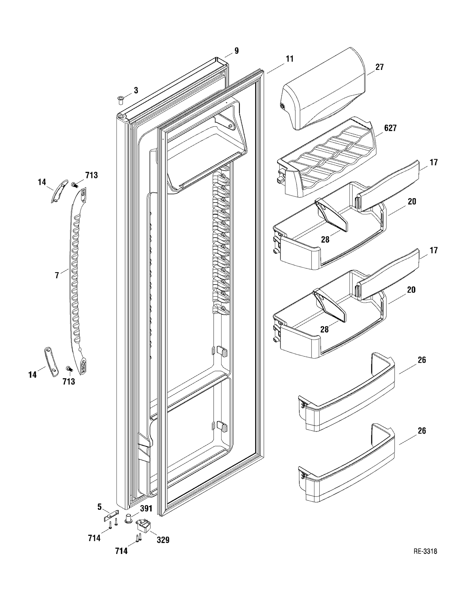 FF DOOR Diagram and Parts List for GSRC3QGXAFBB  General Electric Refrigerator