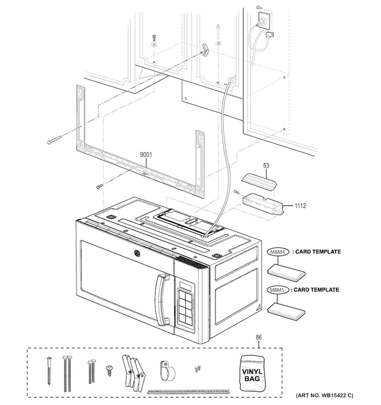 Installation Parts Diagram and Parts List for JNM3163DJ1BB  General Electric Microwave