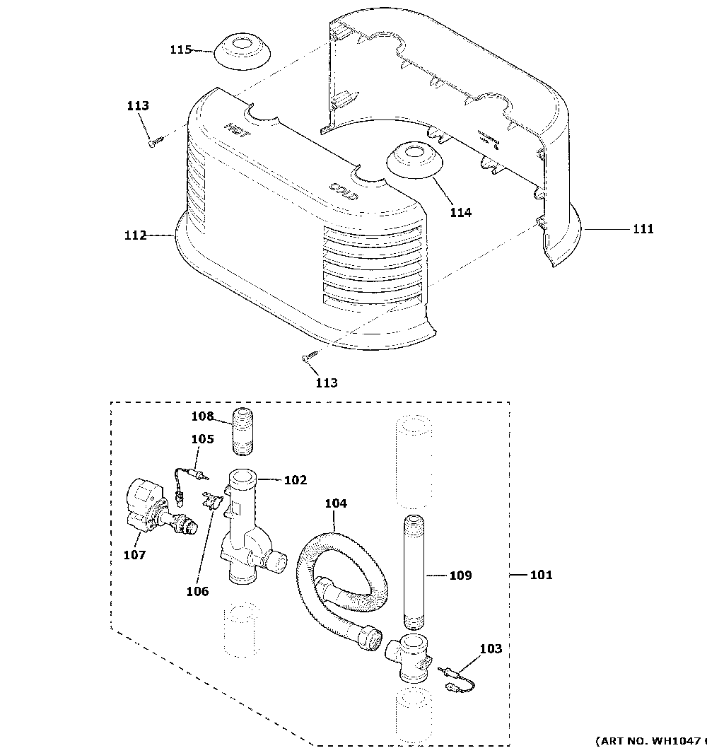 Mixing valve assembly Diagram and Parts List for GE30S10BMM01  General Electric Water Heater