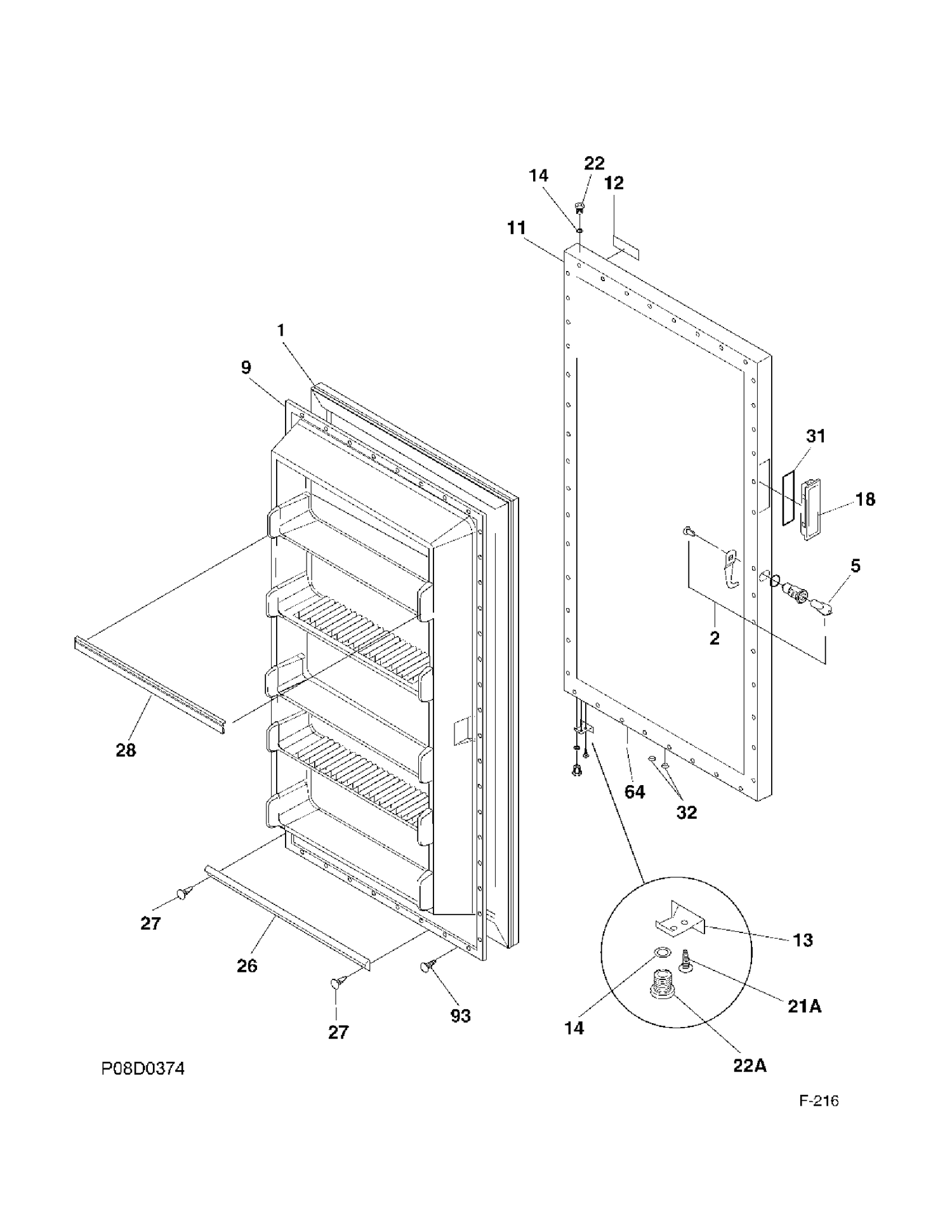 DOOR Diagram and Parts List for FUM17DRRWH  General Electric Freezer