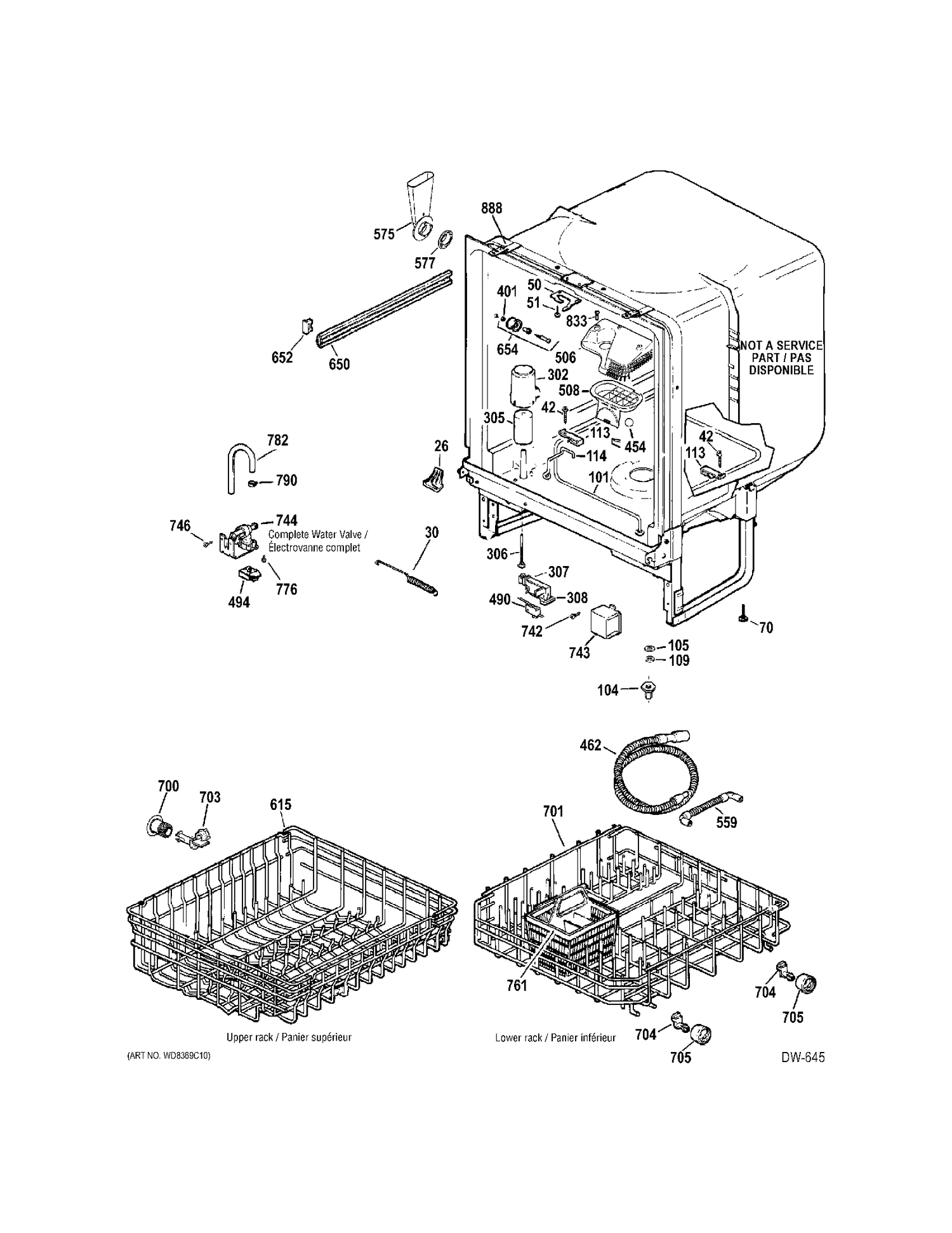 BODY-RACKS Diagram and Parts List for MSD2100V00WW  General Electric Dishwasher