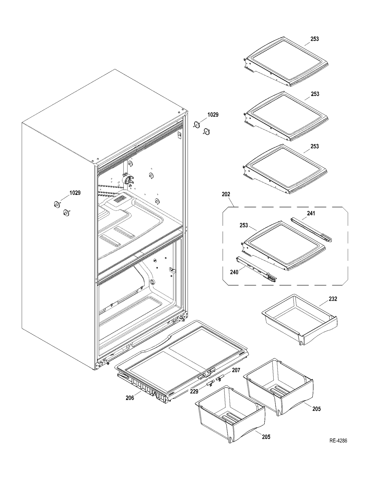 FF SHELVES Diagram and Parts List for GDRS3KBYCRSS  General Electric Refrigerator