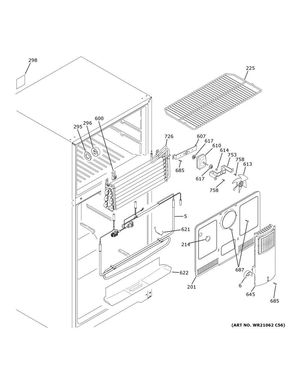 Freezer Section Diagram and Parts List for GTE17DTNFRCC  General Electric Refrigerator