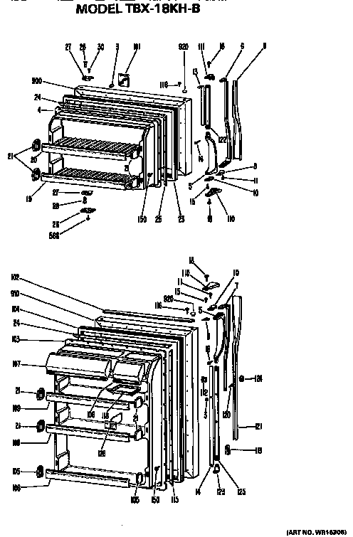 Doors Diagram and Parts List for TBX18KHB  General Electric Refrigerator
