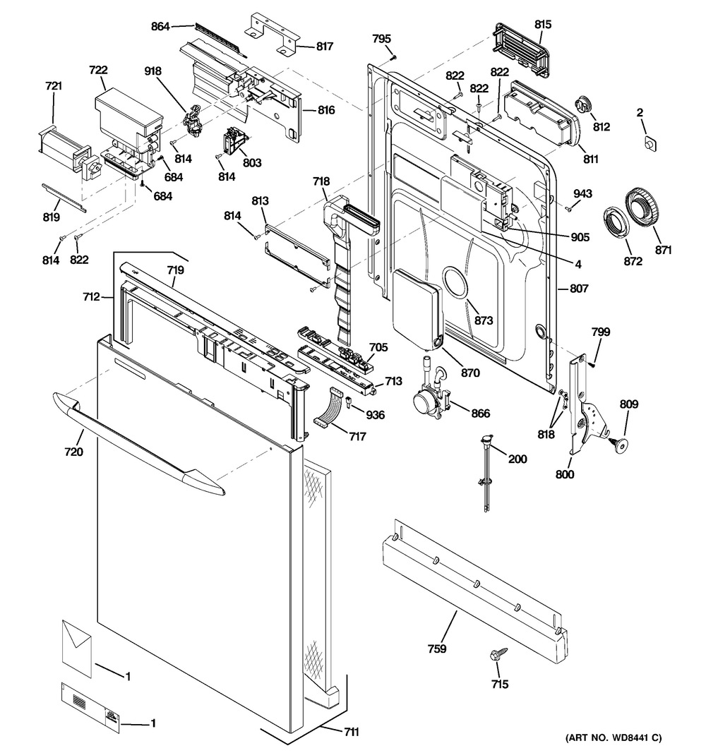 Escutcheon And Door Asm Diagram and Parts List for PNR22LSEFES  General Electric Dishwasher