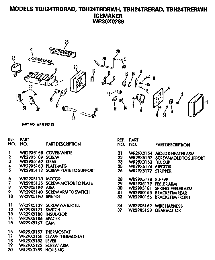 Icemaker Diagram and Parts List for TBH24TRDRAD  General Electric Refrigerator