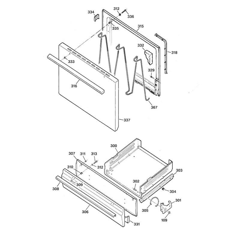 Door & Drawer Parts Diagram and Parts List for RGB524PPA1CT  Hotpoint Range