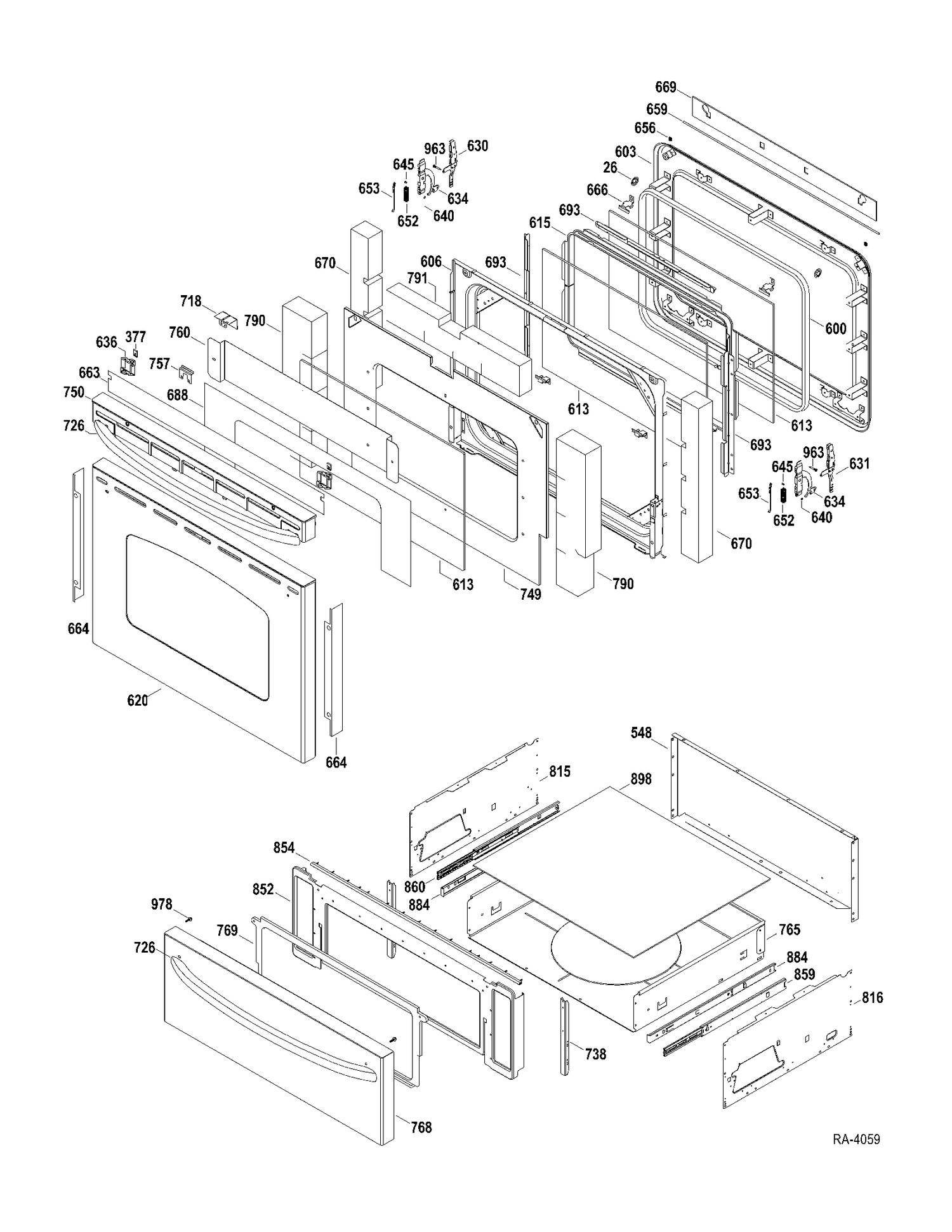 DOOR-DRAWER Diagram and Parts List for JCBP84SP2SS  General Electric Range