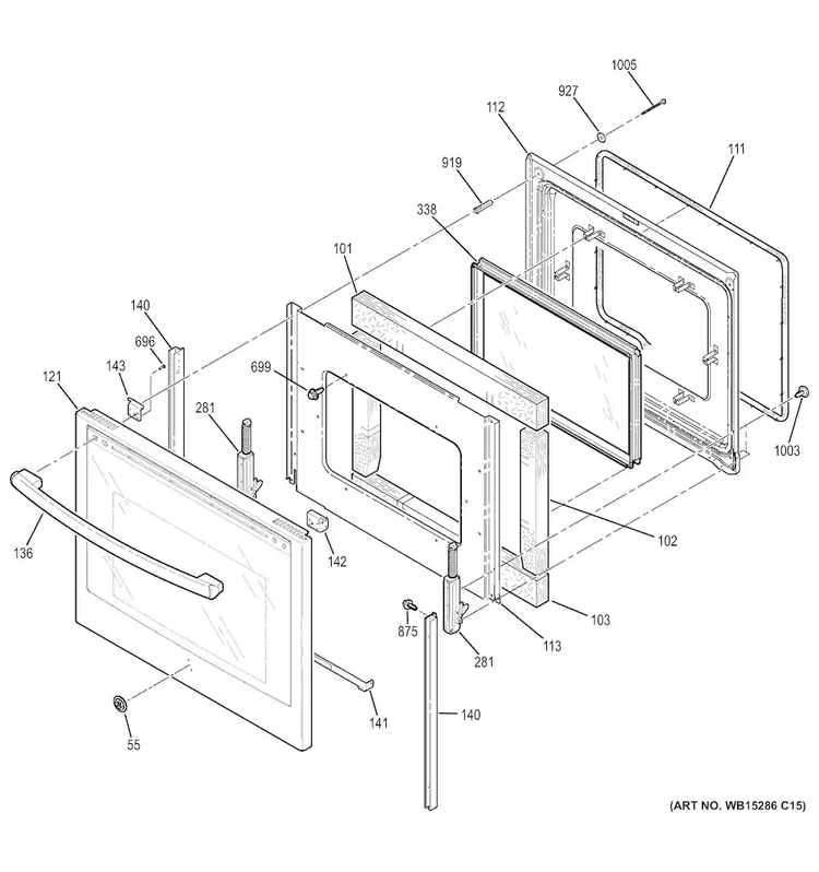 Door Diagram and Parts List for PB911SJ1SS  General Electric Range