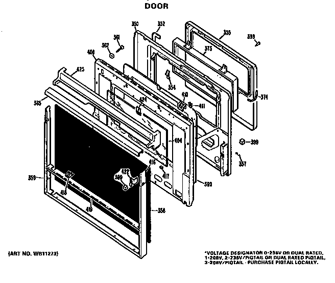 Door Diagram and Parts List for JKP16GJ6  General Electric Wall Oven