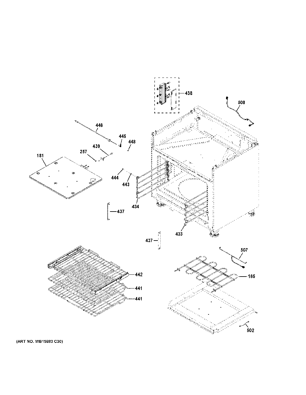 Oven Cavity Parts Diagram and Parts List for C2Y366P2T1S1  General Electric Range