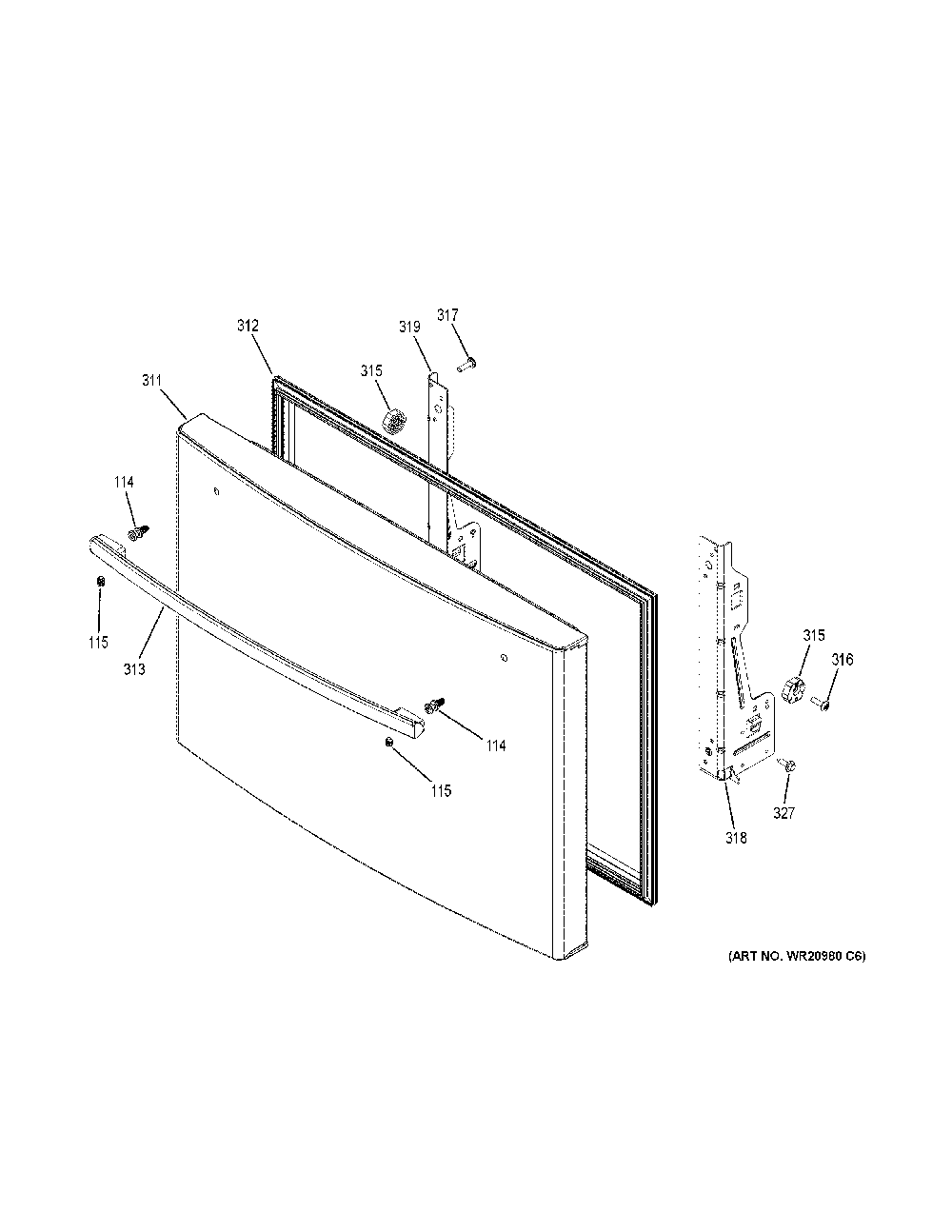Freezer door Diagram and Parts List for GFE28GYNCFS  General Electric Refrigerator