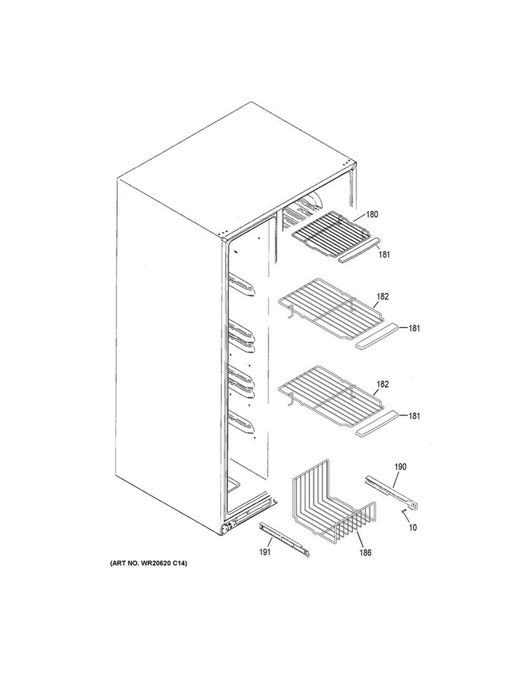 Freezer Shelves Diagram and Parts List for GSS23GMKECES  General Electric Refrigerator