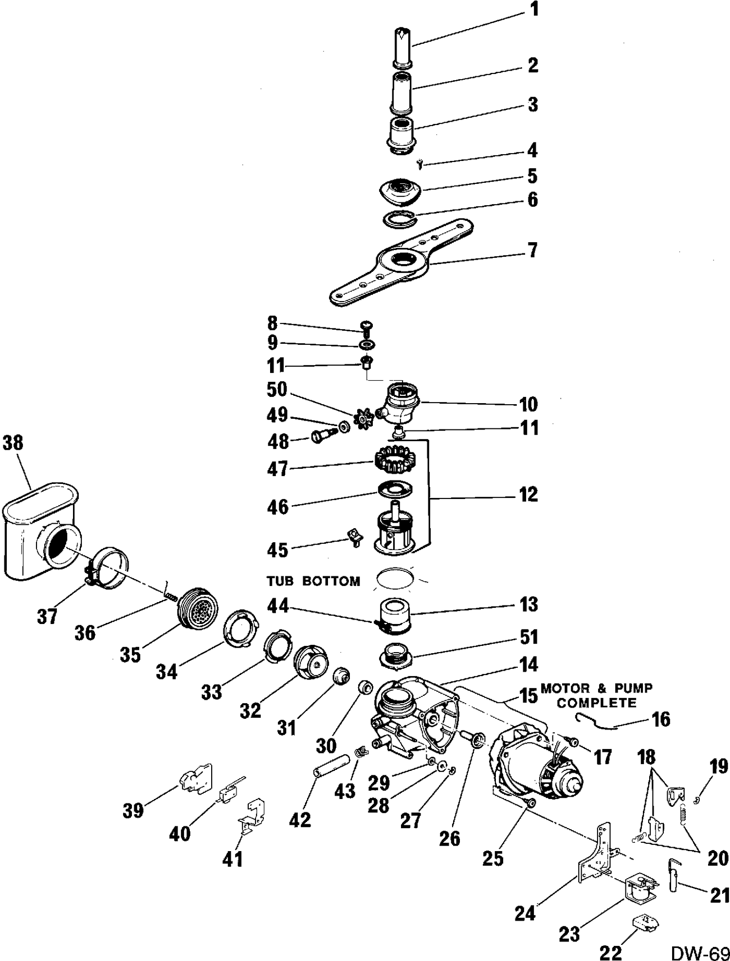 MOTOR & PUMP Diagram and Parts List for GMB4330KD148  General Electric Dishwasher