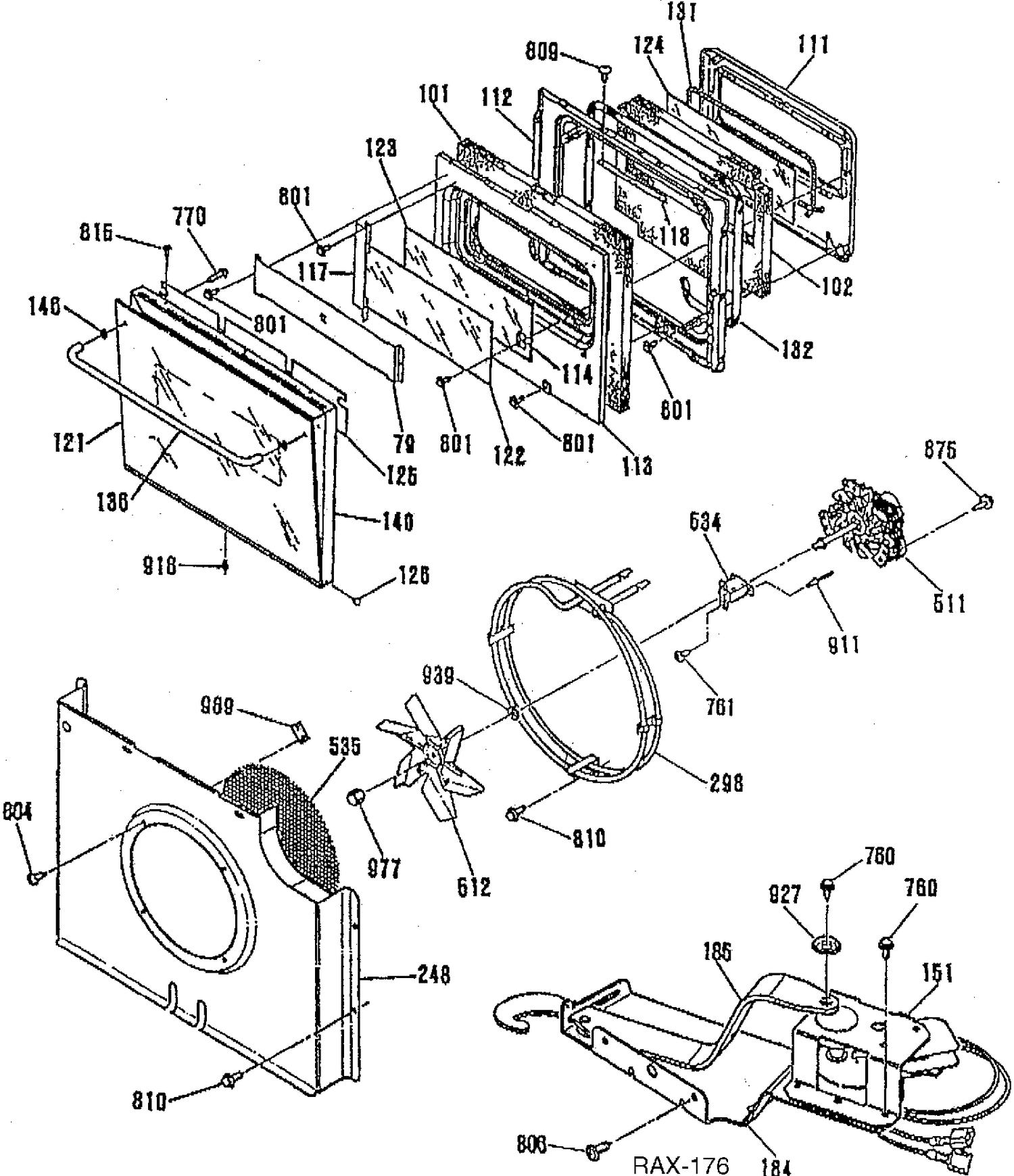 DOOR ASSEMBLY & CONVECTION BLOWER Diagram and Parts List for CSSW2780P-1  General Electric Range