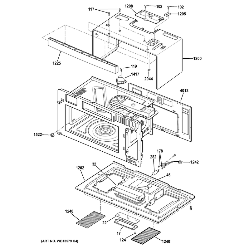 Oven Cavity Parts Diagram and Parts List for PVM9179SF2SS  General Electric Microwave