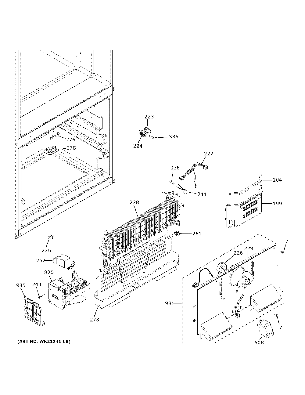 Freezer section Diagram and Parts List for GNE27JMMNFES  General Electric Refrigerator