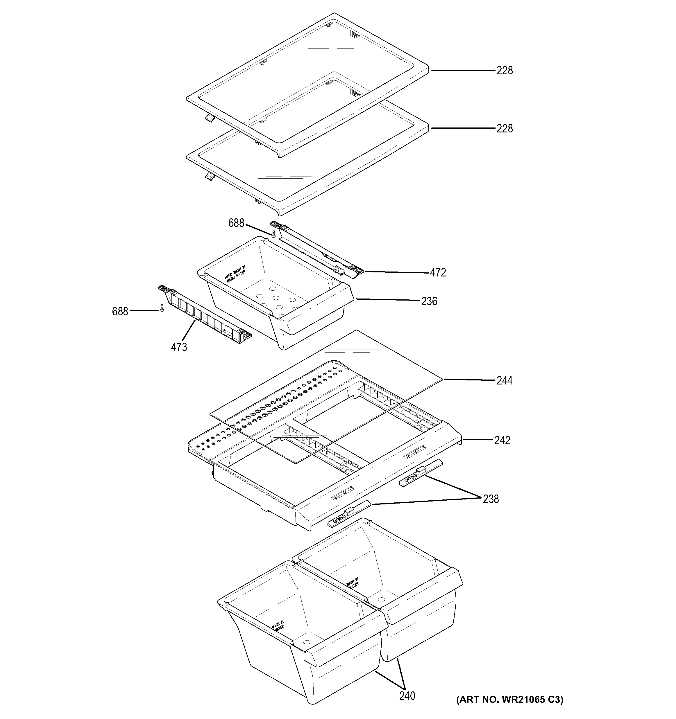 Fresh Food Shelves Diagram and Parts List for GAS18PGJFRWW  General Electric Refrigerator