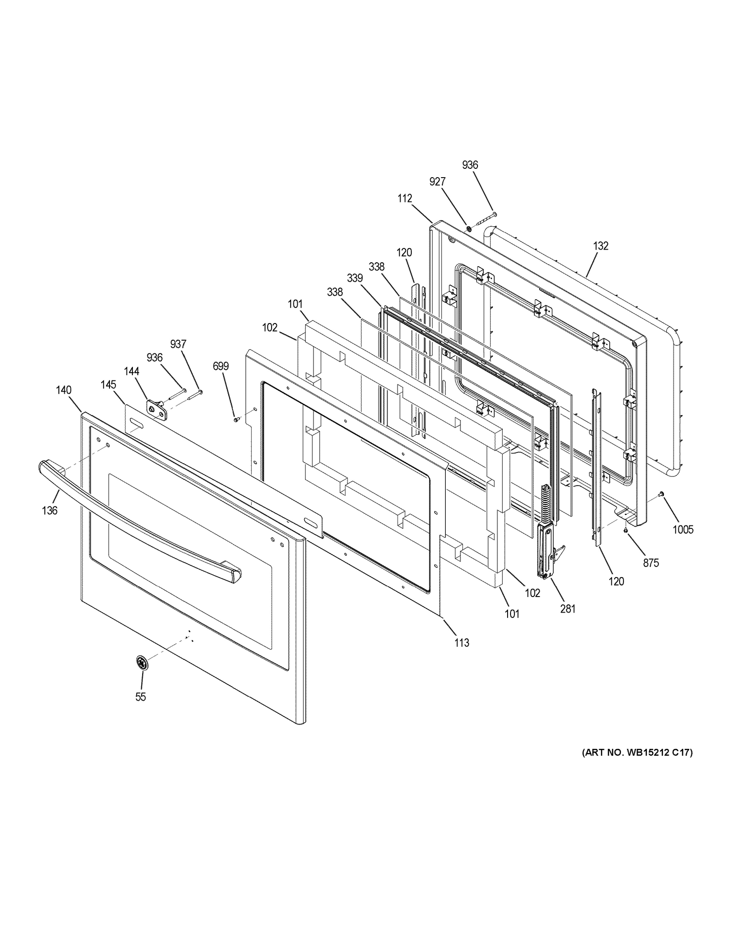 UPPER DOOR Diagram and Parts List for PT9550SF6SS  General Electric Wall Oven