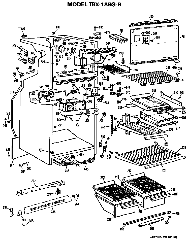Cabinet Parts Diagram and Parts List for TBX18BGR  General Electric Refrigerator