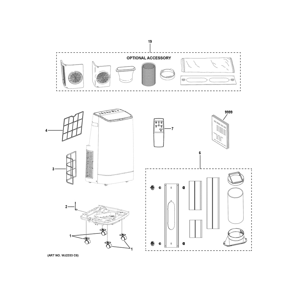 Portable Air Conditioner Diagram and Parts List for APLS10WWB1  General Electric Air Conditioner