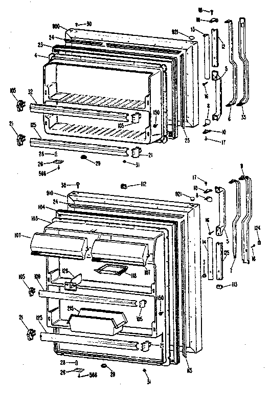 Doors Diagram and Parts List for TBX21PKB  General Electric Refrigerator