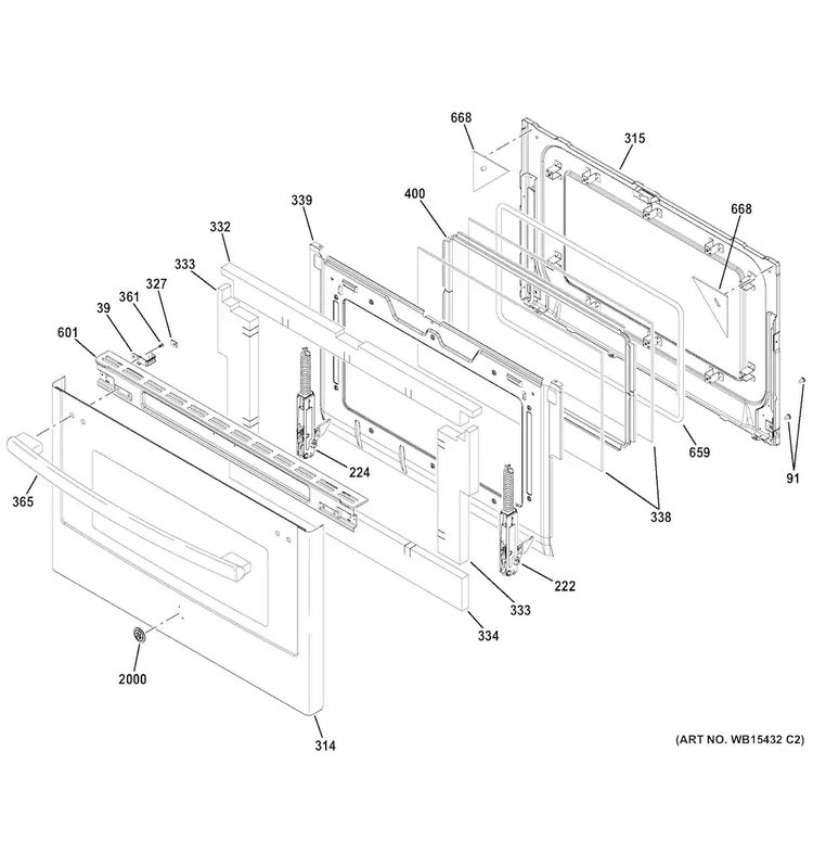 Lower Door Diagram and Parts List for JGB860DEJ1BB  General Electric Range