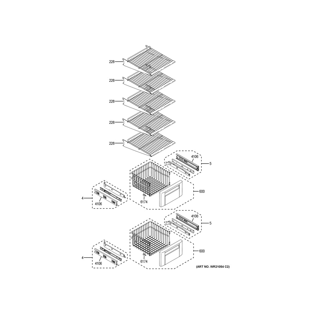 Freezer Shelves Diagram and Parts List for CSB48YP2NMS1  General Electric Refrigerator
