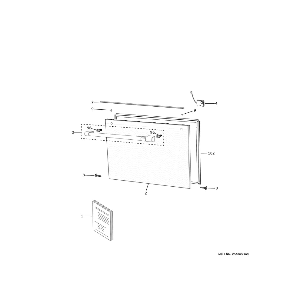 Front Panel Diagram and Parts List for CDD220P3W0D1  General Electric Dishwasher