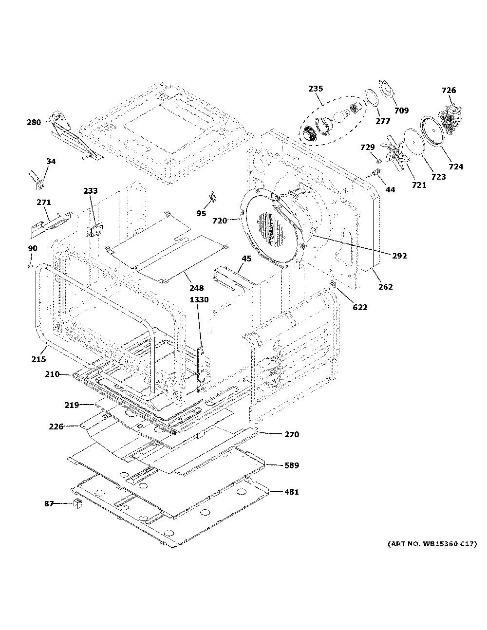 Lower Oven Diagram and Parts List for CGS750P3M3D1  General Electric Range