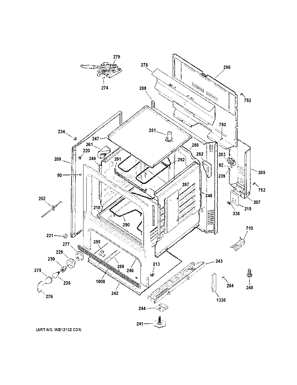 Body parts Diagram and Parts List for JB256RM2SS  General Electric Range