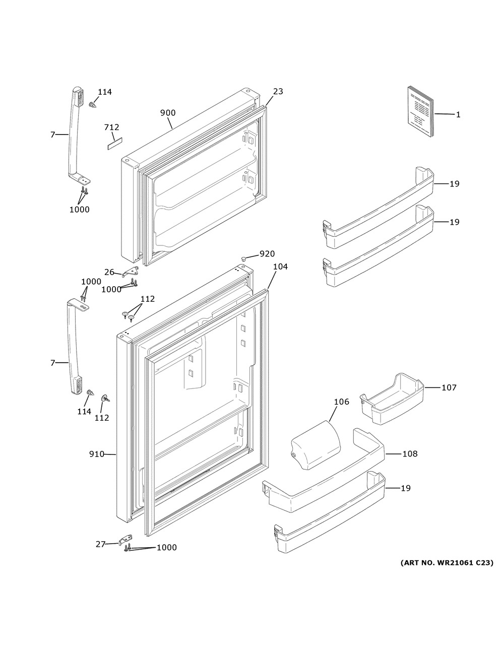 Doors Diagram and Parts List for XRS22KGACBB  General Electric Refrigerator