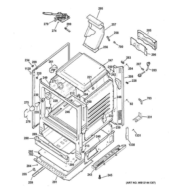 Body Parts Diagram and Parts List for JGBP27DEM9WW  General Electric Range