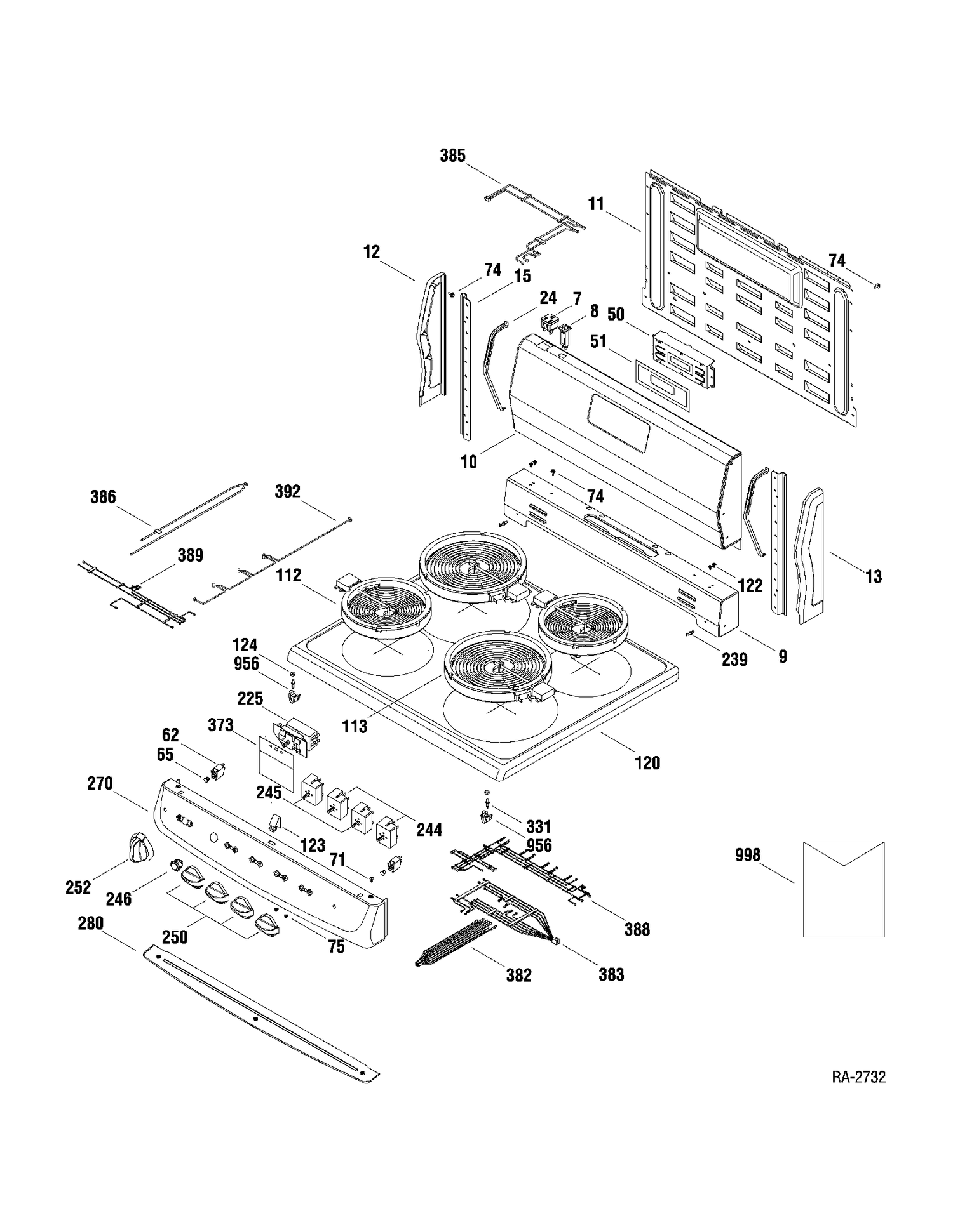 CONTROLS & COOKTOP Diagram and Parts List for JCAS745M1BB  General Electric Range