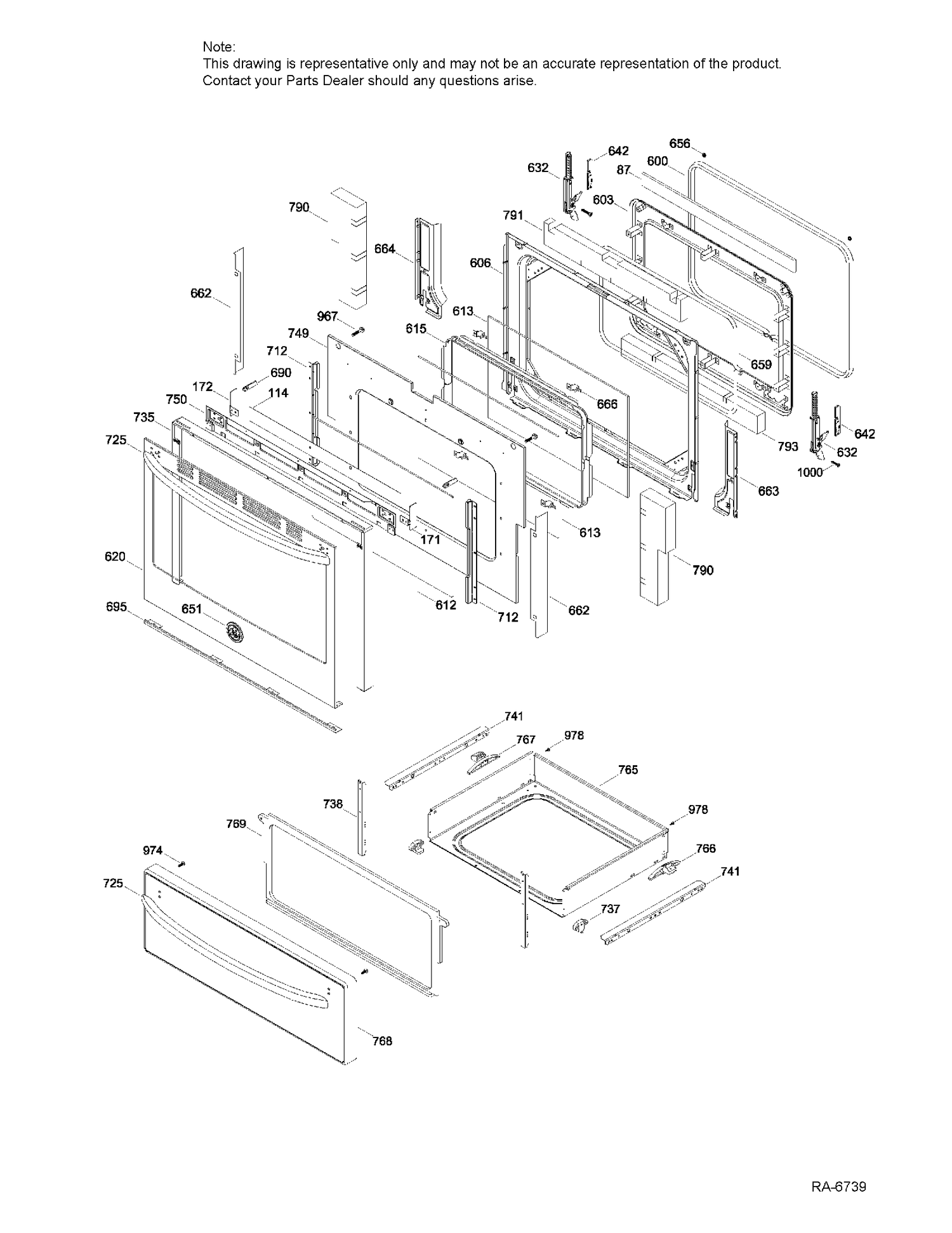 DOOR & DRAWER PARTS Diagram and Parts List for JCB630SF2SS  General Electric Range