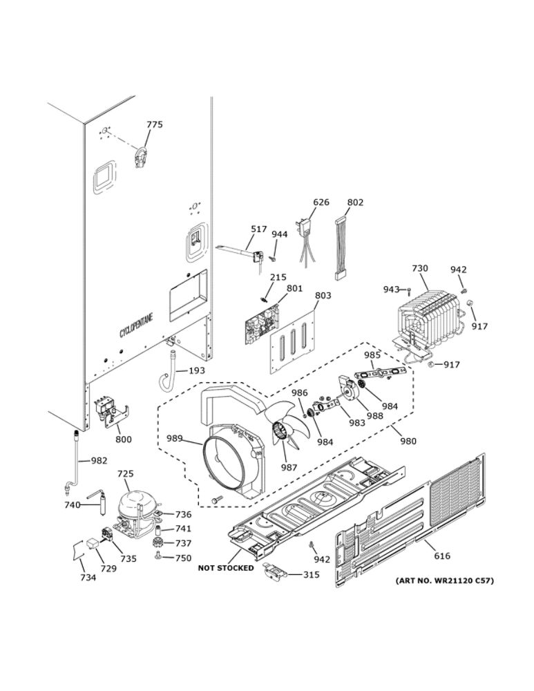 Machine Compartment Diagram and Parts List for GNE21FSKNFSS  General Electric Refrigerator