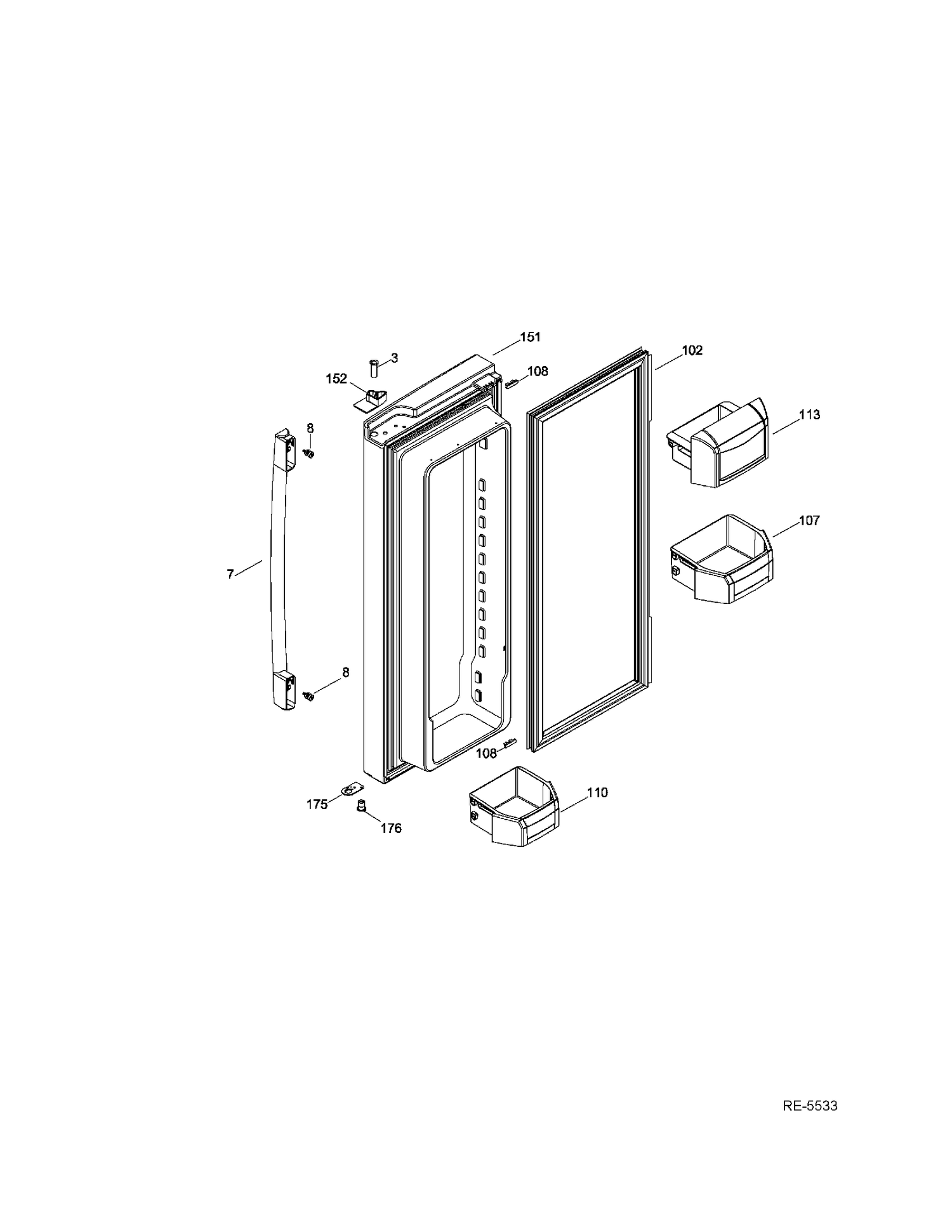FF DOOR RIGHT Diagram and Parts List for PNR20KSEAFES  General Electric Refrigerator