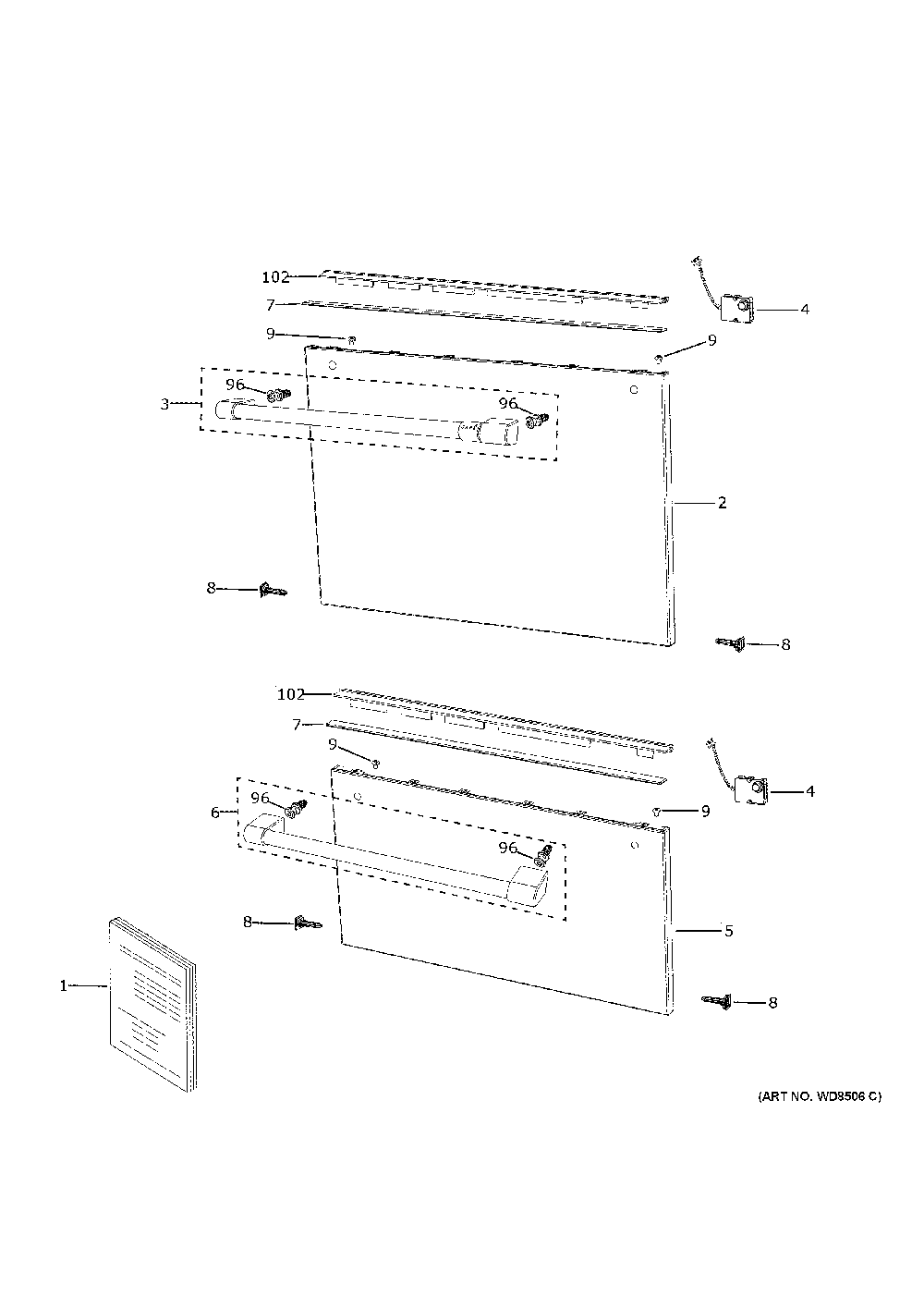 Front Panels Diagram and Parts List for CDD420P2T0S1  General Electric Dishwasher